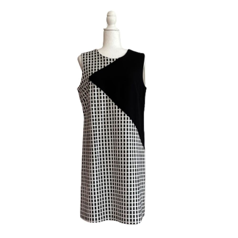 Halogen Dress Black White Checked Crew Neck Sleeveless Business Casual Small NEW - Picture 11 of 11